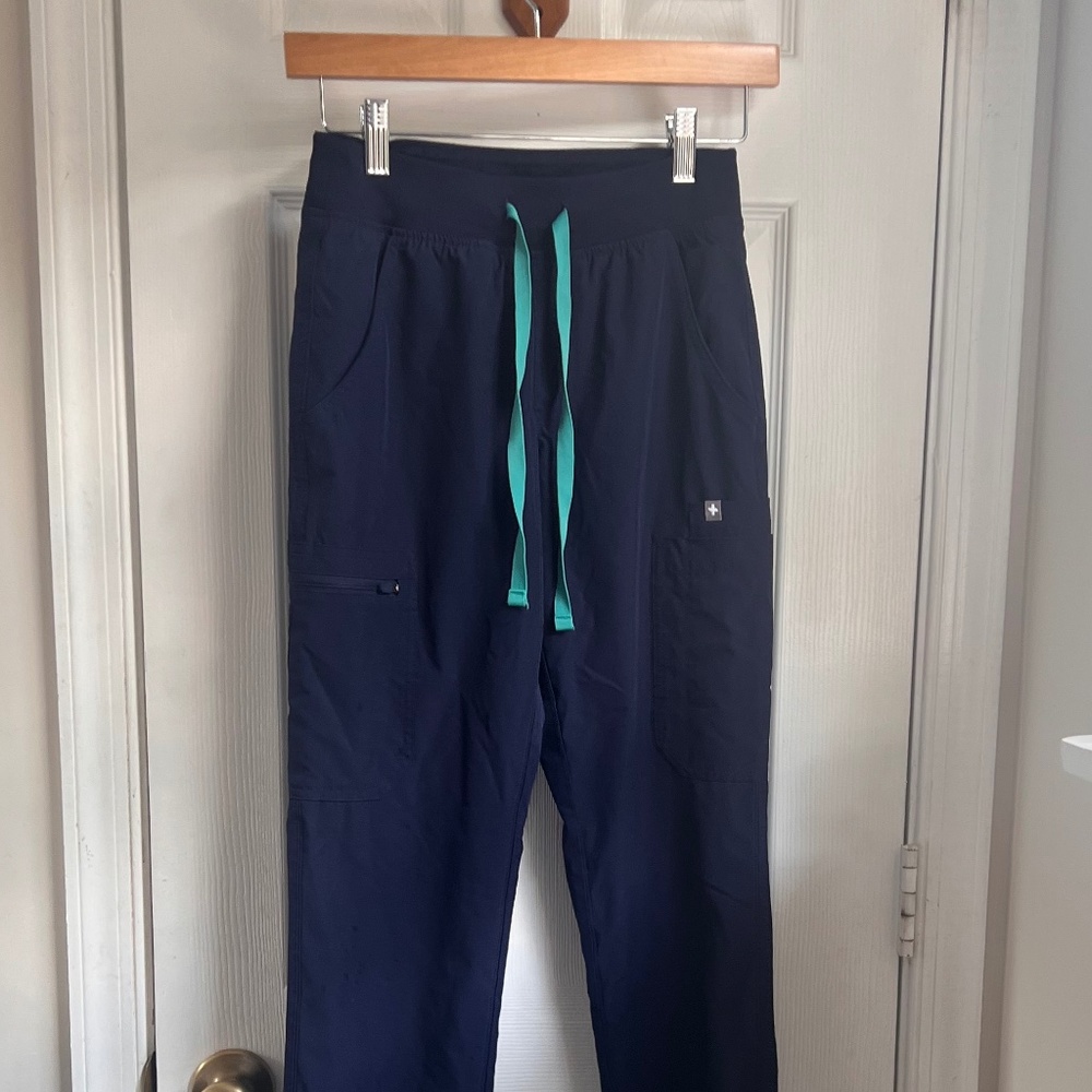 Figs Navy Blue Women's Pants with Teal Drawstring